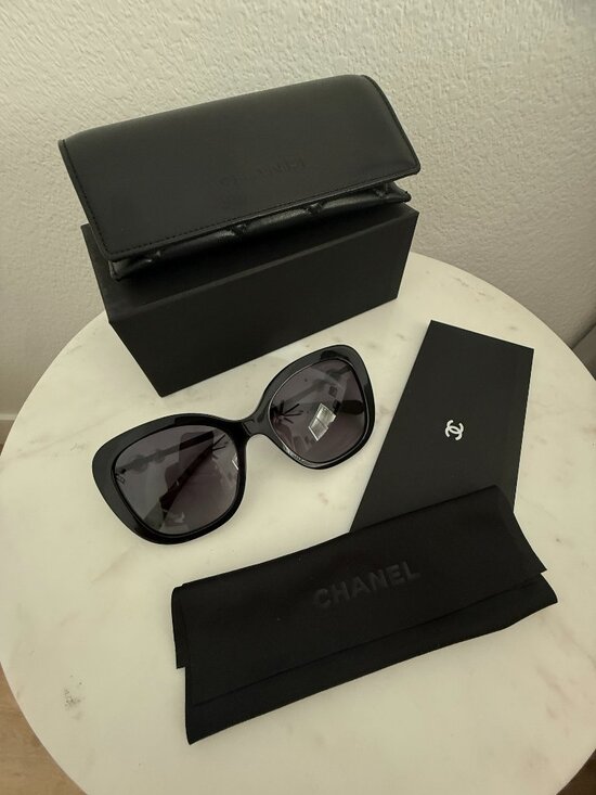 Authentic Chanel oversized cat-eye sunglasses, black, pearl + CC logo main image 6